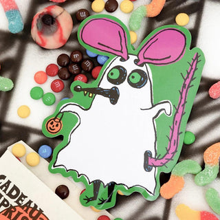 Gentle Thrills Halloween Ghost Rat Sticker on Design Life Kids.