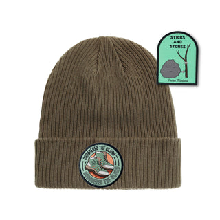 Kids Cotton Hiking Club Beanie featuring cool patches at DLK